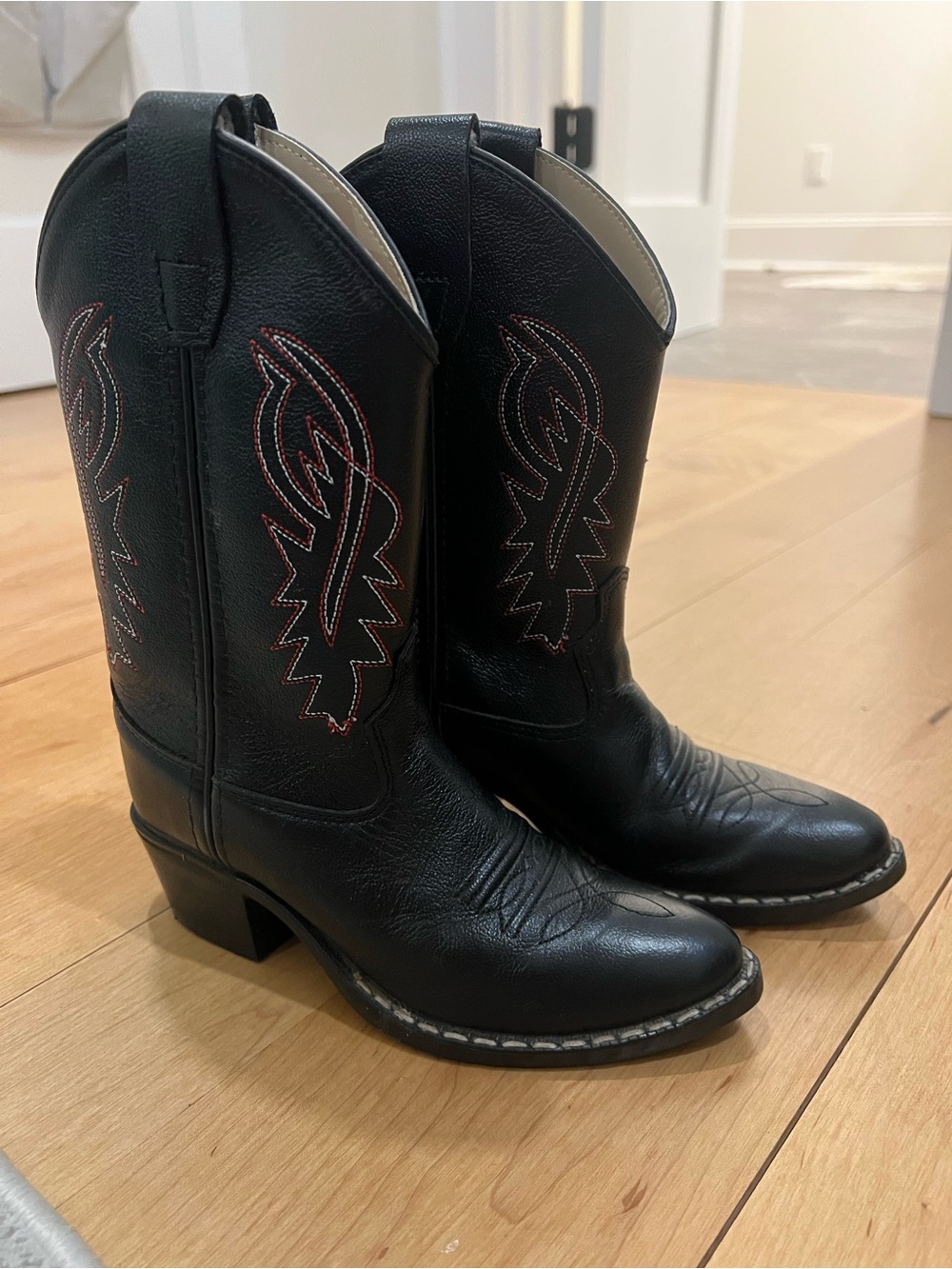 Old West Black Boots with Red Stitch Accents